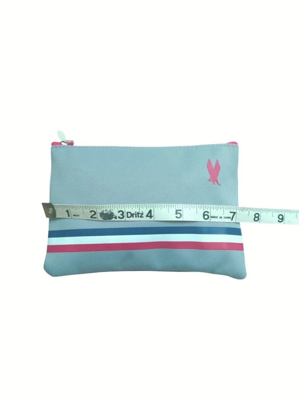 Gray Cosmetic Bag American Airlines Travel Amenity Kit Red Blue White Straps